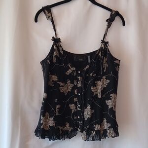 Vintage GUESS Y2K Black Floral Silk Chiffon Camisole Cami Top Sz L (runs small)